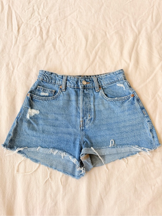 H&M Pants - H&M Light Blue High-Waist Distressed Jean Shorts